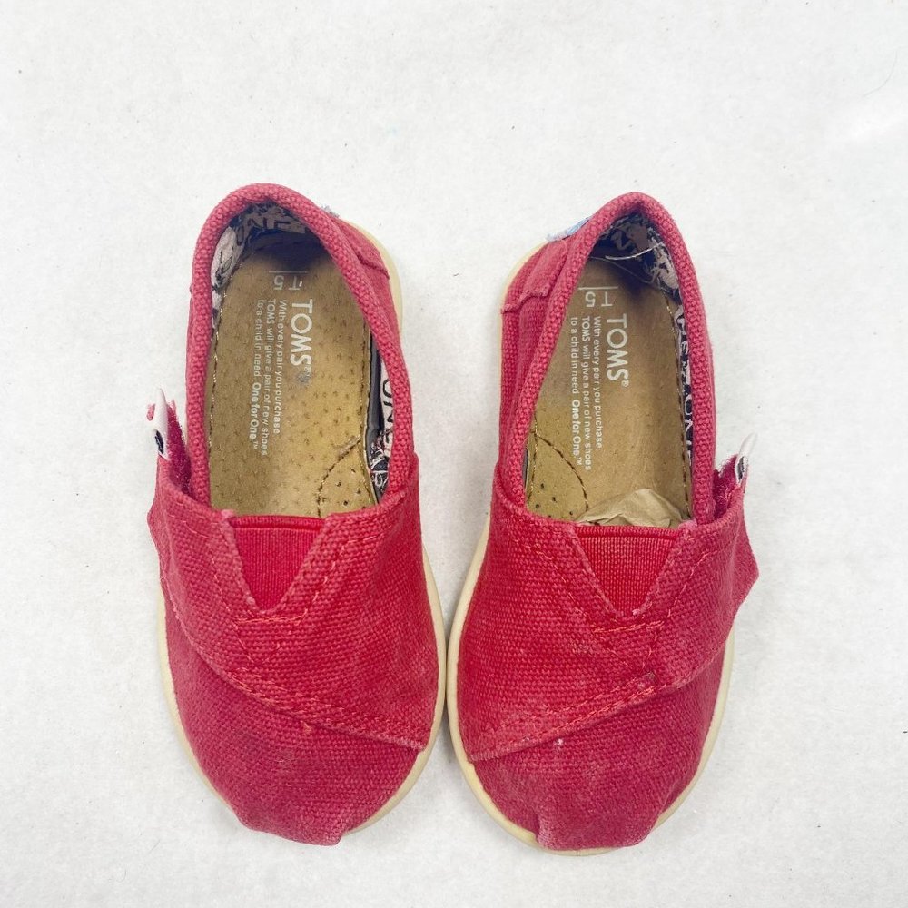 TOMS Red Canvas Velcro Baby Shoes 5c